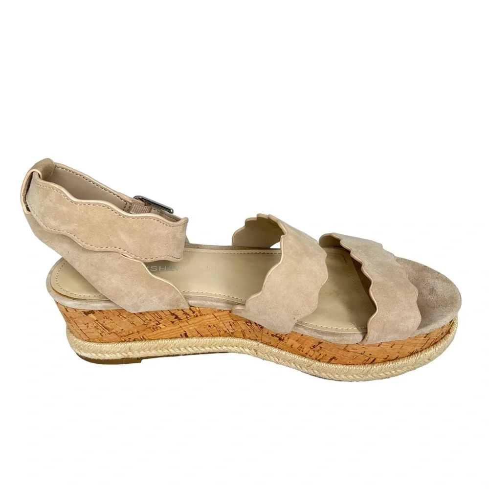 Marc Fisher Fayme Cork Espadrilles With Scalloped Suede Leather Straps 8M VGUC